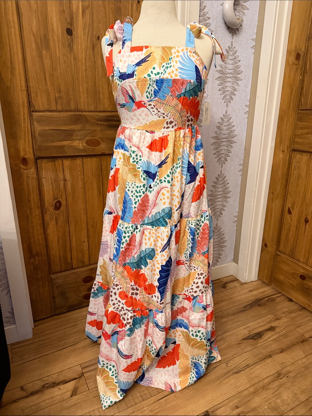 Tie-Shoulder Multi-Color Maxi Dress